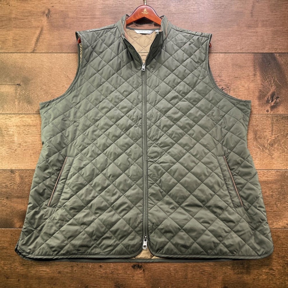 Peter Millar Essex Quilted Vest Mens 2XT 2XL Tall Olive Green Recycled Poly